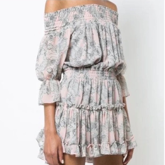 Misa Los Angeles Smocked Off The Shoulder Ruffle Floral Ruched Dress Womem’s XS - Picture 2 of 15
